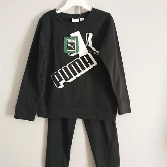 Puma Kids Fleece Pullover Hoodie & Jogger Two Piece Set  Black Casual NWT - Picture 4 of 4